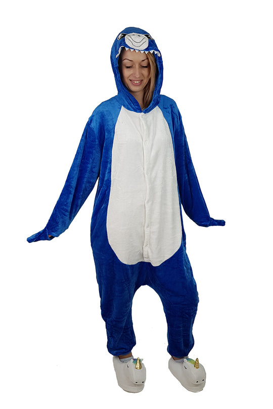 Pijama intreaga kigurumi model rechin albastru PJM57A-441