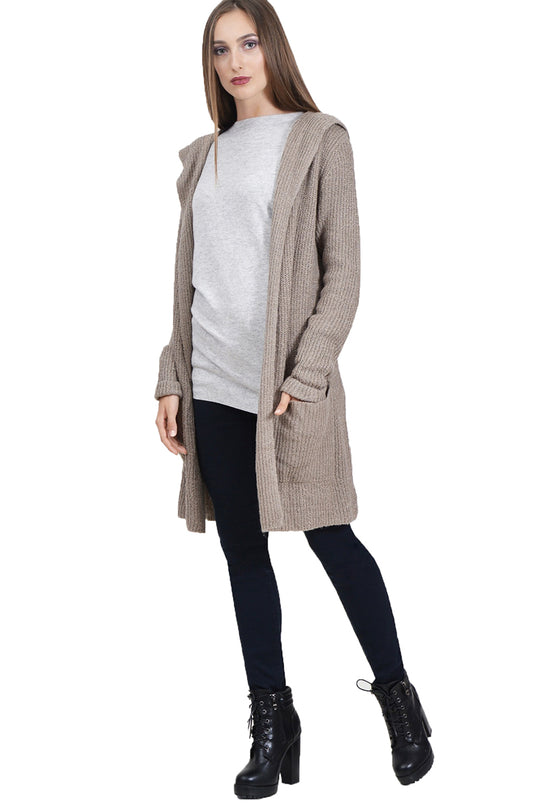 Cardigan lung cu buzunare si gluga atasata A635-8