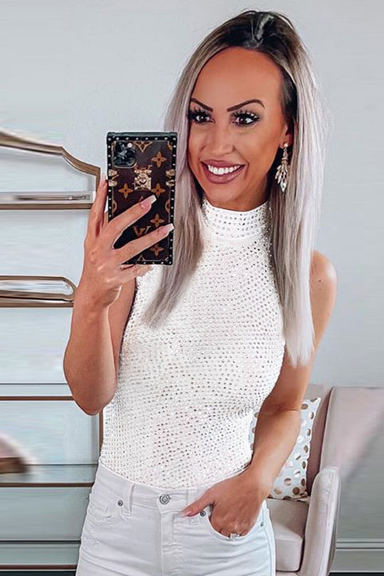 Body casual semitransparent accesorizat cu strasuri A667-2