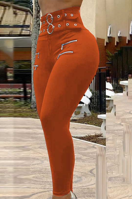 Pantaloni casual cu talie inalta si fermoare decorative A681-19