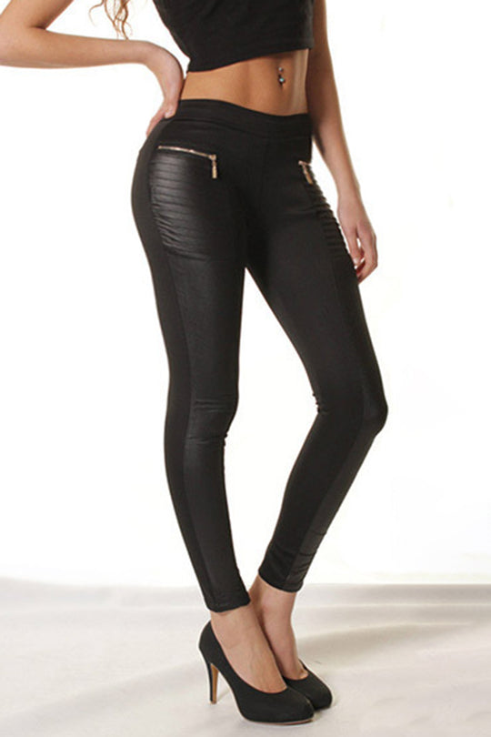 Pantaloni casual mulati accesorizati cu vinil elastic A687-1