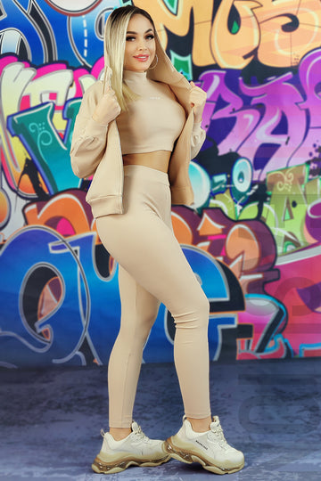 Compleu sport din 3 piese: buză crop-top; colanți si hanorac cu fermoar A701RR-155