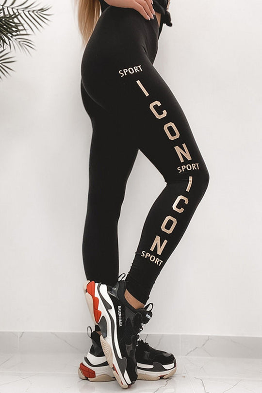 Colanti cu talie medie si imprimeu SPORT ICON"" A715-1