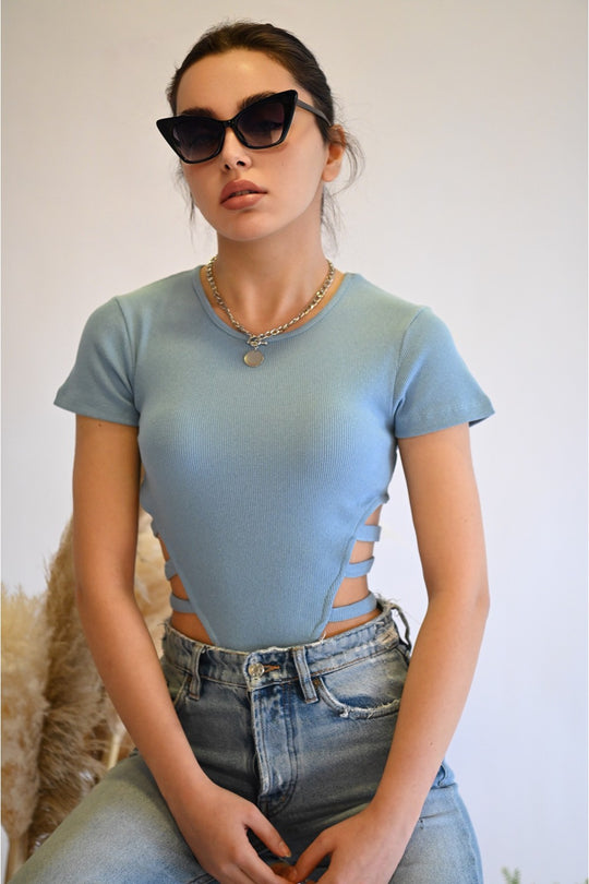 Body sexi tip tricou din material reiat A723-48