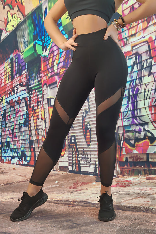 Colanti sport cu talie inalta accesorizati cu plasa fina A786-1