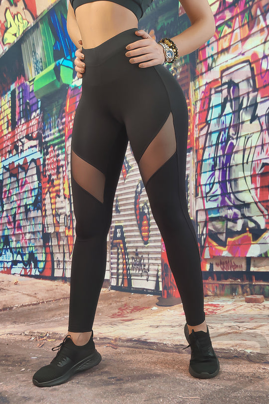 Colanti sport cu talie inalta si accesorizati cu plasa fina A789-1