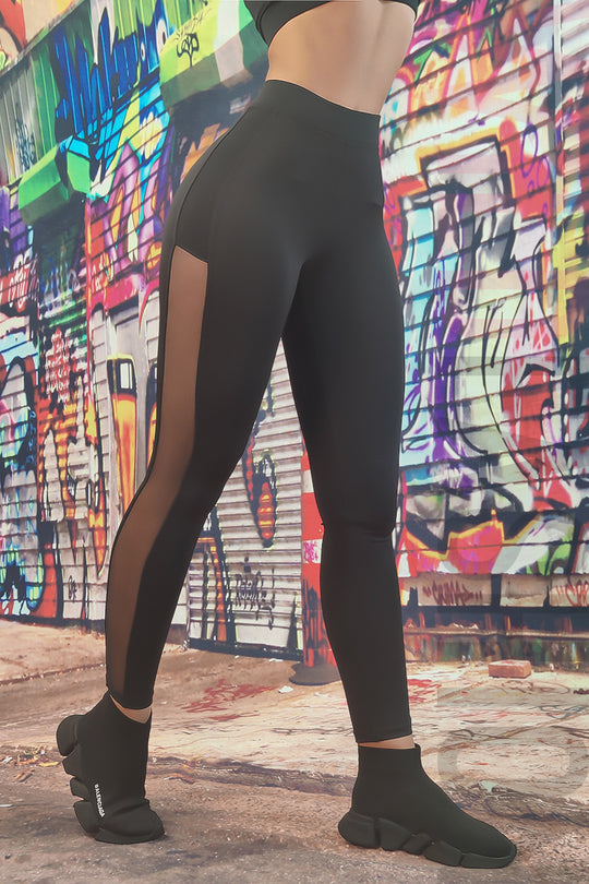 Colanti sport cu talie inalta accesorizati cu plasa A790-1