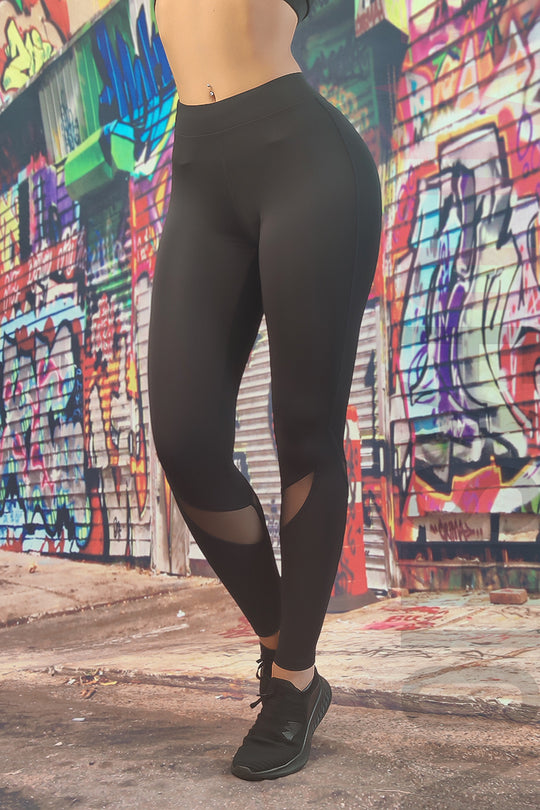 Colanti sport cu talie inalta accesorizati cu plasa fina A791-1