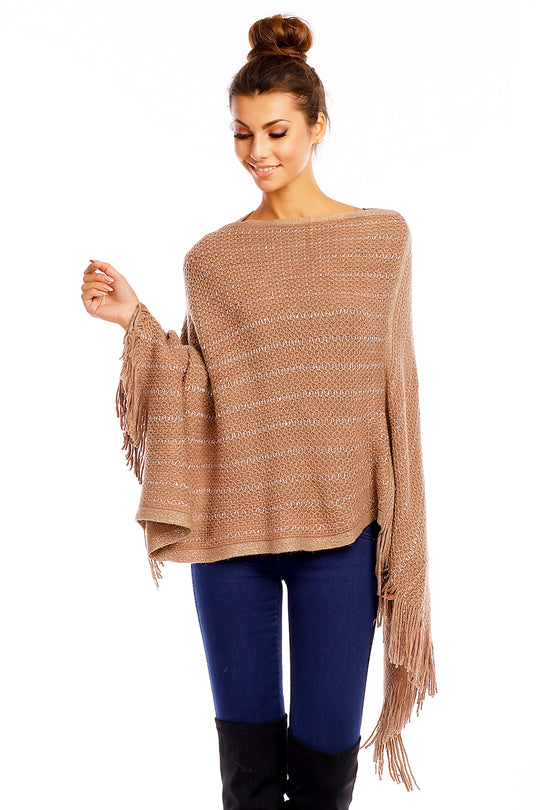 Cardigan tip poncho accesorizat cu franjuri la baza B559-8
