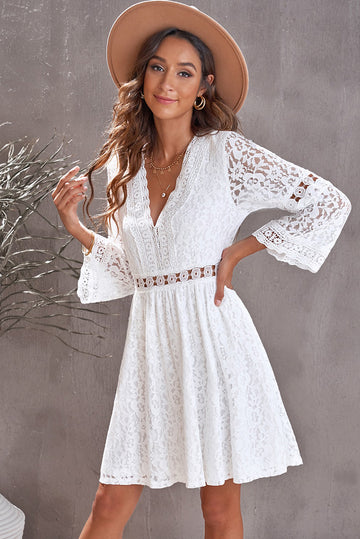 Rochie casual din dantela cu maneci transparente si decolteu adanc B717-2