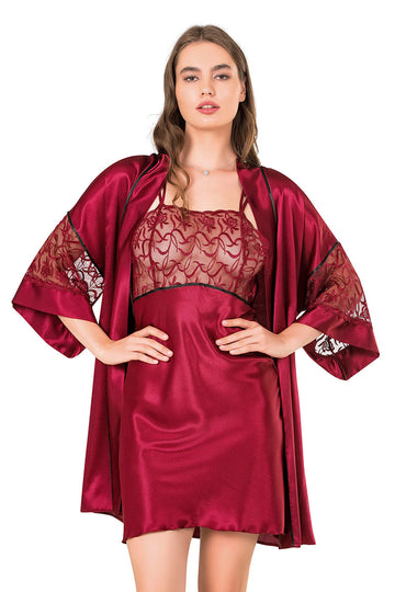 Set 2 piese lenjerie eleganta din satin cu desu si halat B730-81