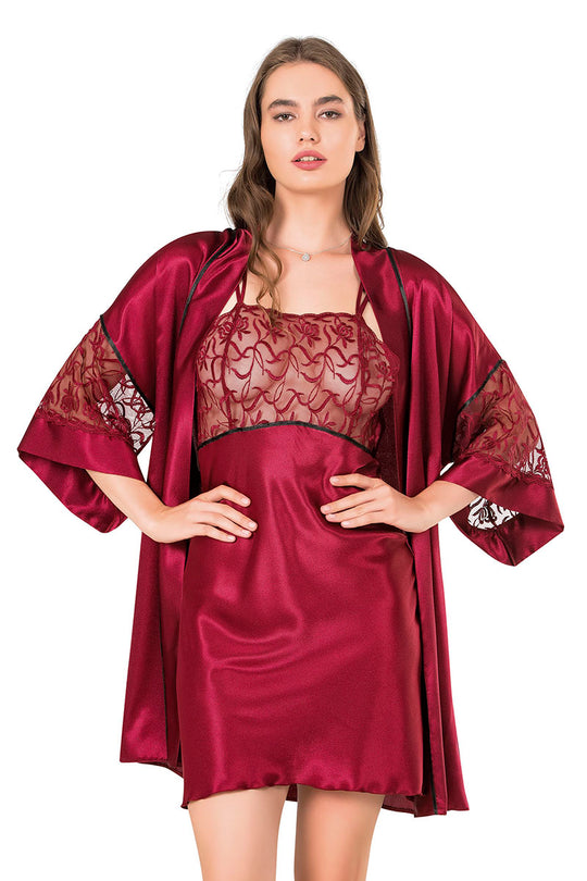 Set 2 piese lenjerie eleganta din satin cu desu si halat B730-81