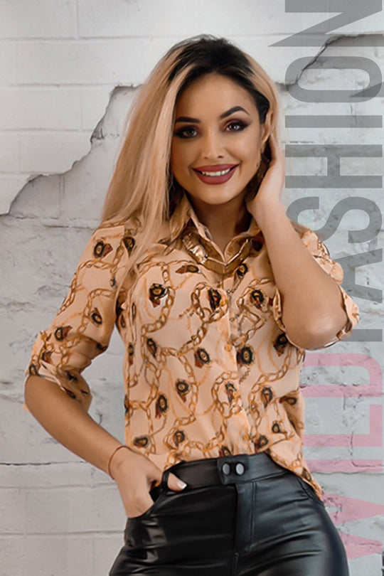 Camasa casual din material vaporos si imprimeu B731-15