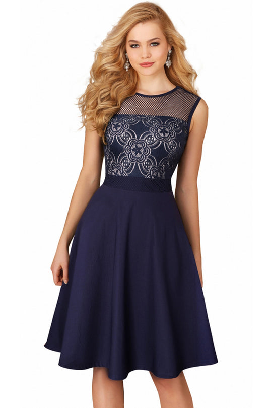 Rochie eleganta fara maneci cu broderie florala B768-44