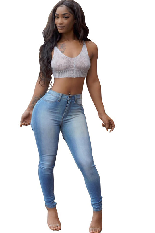 Blugi cu aspect prespalat si taieturi la spate B819-411