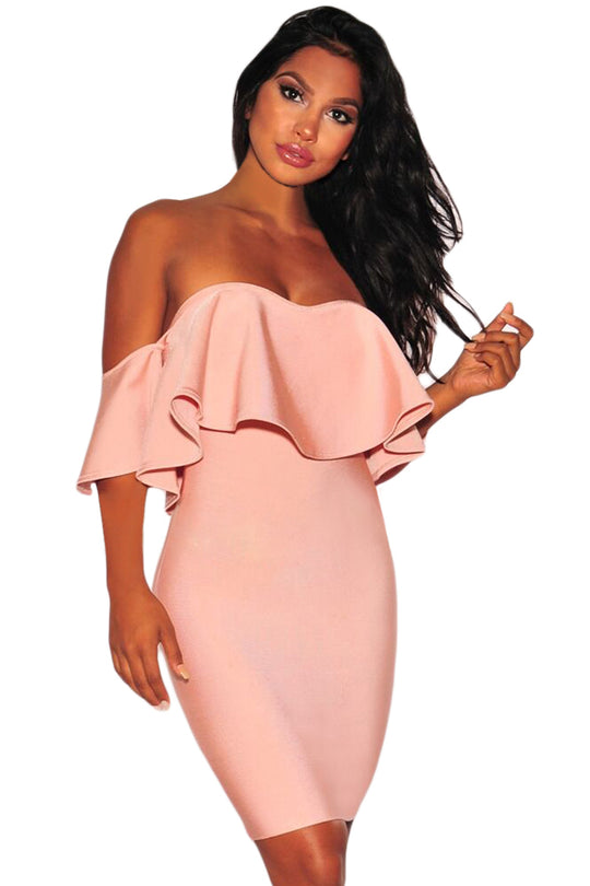 Rochie bandage sexy cu umerii goi si volanas BAN461-5