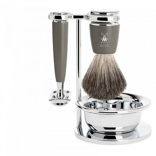 Set de barbierit: aparat ras clasic,pamatuf cu par bursuc, maner rasina S81M229SSR