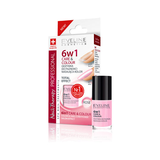 Tratament unghii Eveline 6in1 Care and Colour Rose 5 ml