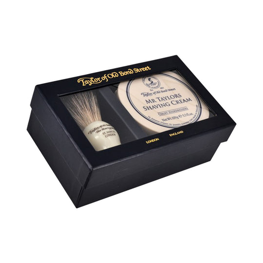 Set cadou Taylor of Old Bond Street cu pamatuf Pure Badger si crema de barbierit Mr. Taylor's
