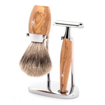 Set de barbierit cu aparat de ras clasic si pamatuf Fine Badger cu par de bursuc si maner din lemn de maslin S 281 H 870 SR