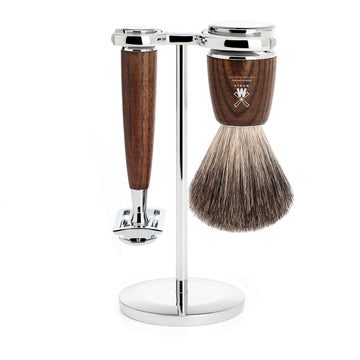 Set de barbierit cu aparat de ras clasic si pamatuf Pure Badger cu par de bursuc si maner din lemn de frasin S 81 H 220 SR