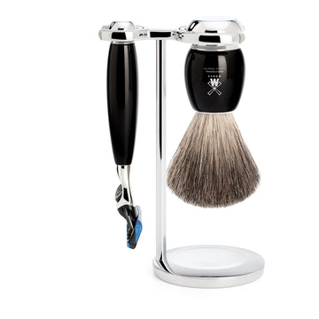 Set de barbierit cu aparat de ras compatibil Gillette Fusion si pamatuf Pure Badger cu par de bursuc si maner de rasina premium S 81 M 336 F