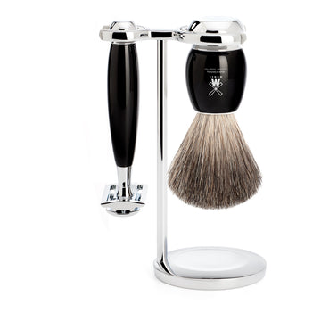 Set de barbierit cu aparat de ras clasic si pamatuf Pure Badger cu par de bursuc si maner de rasina premium S 81 M 336 SR