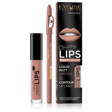 Ruj lichid mat si creion contur Eveline Oh! My Lips 01