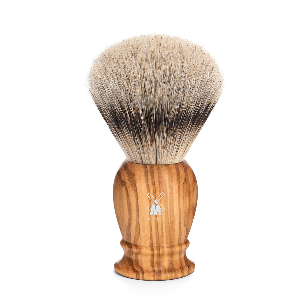 Pamatuf cu par de bursuc Silvertip Badger si maner din lemn de maslin Muehle Classic 93 H 250