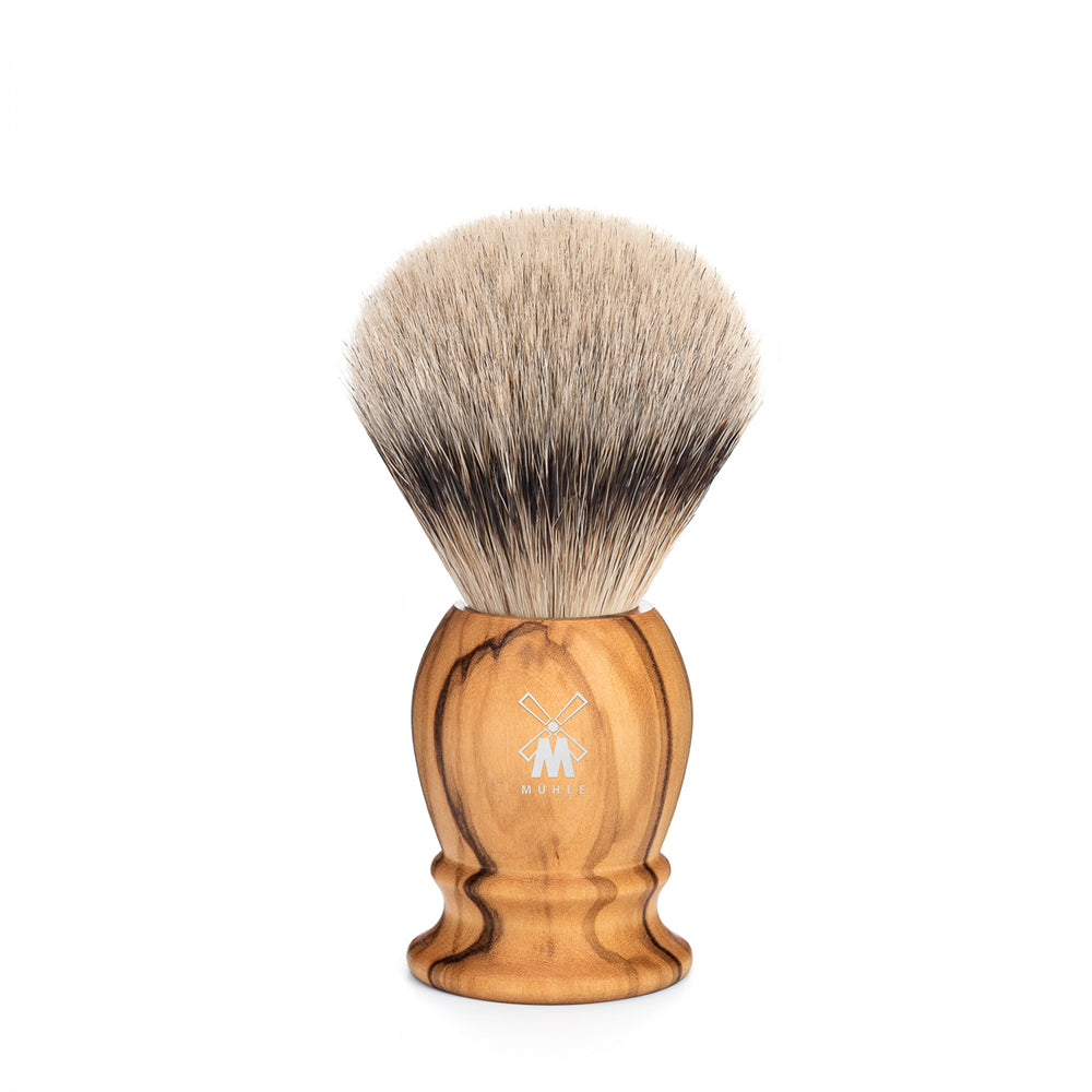 Pamatuf cu par de bursuc Silvertip Badger si maner din lemn de maslin Muehle Classic 099 H 250
