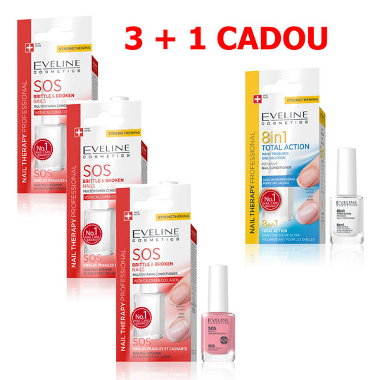 Tratament SOS pentru unghii rupte si fragile Eveline 3 + 1 CADOU