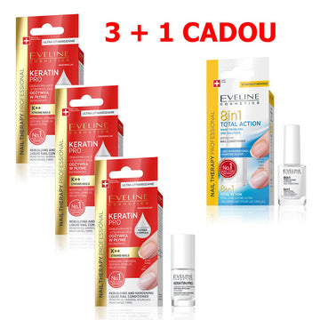 Tratament refacere si intarire unghii Eveline Nail Therapy Keratin Pro 3 + 1 CADOU