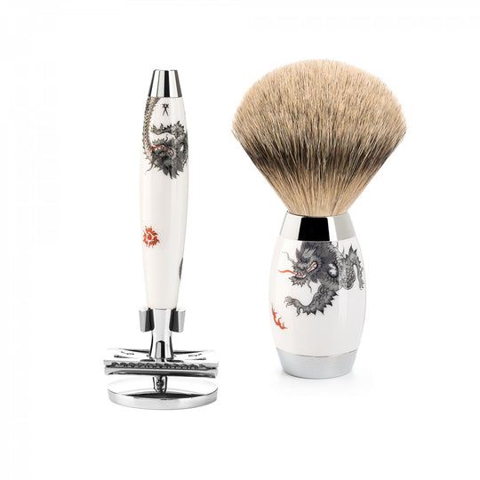 Set de barbierit cu aparat de ras clasic Safety Razor si pamatuf Silvertip Badger cu par de bursuc S 493 ED Meissen SR