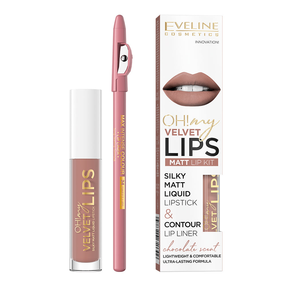 Kit ruj lichid Eveline Oh! My Velvet Lips si Lip Liner Cookie Milkshake Nr. 11 4.5 ml