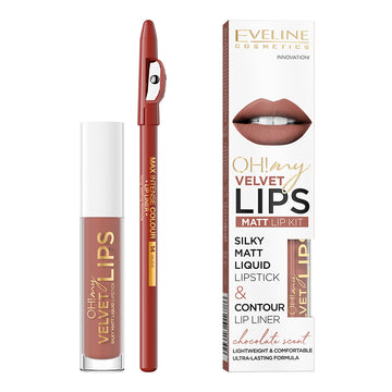 Kit ruj lichid Eveline Oh! My Velvet Lips si Lip Liner Praline Eclair Nr. 12 4.5 ml