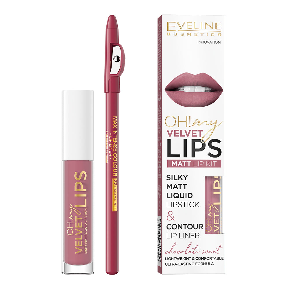 Kit ruj lichid Eveline Oh! My Velvet Lips si Lip Liner Brownie Biscotti Nr. 13 4.5 ml
