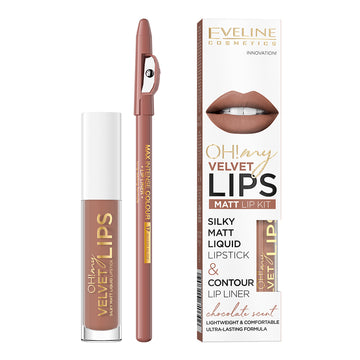 Kit ruj lichid Eveline Oh! My Velvet Lips si Lip Liner Choco Trufle Nr. 14 4.5 ml