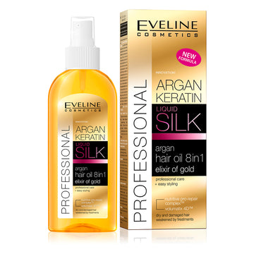 Ulei de par Eveline Argan Keratin Exclusive Silk 8 in 1 Elixir of Gold 150 ml