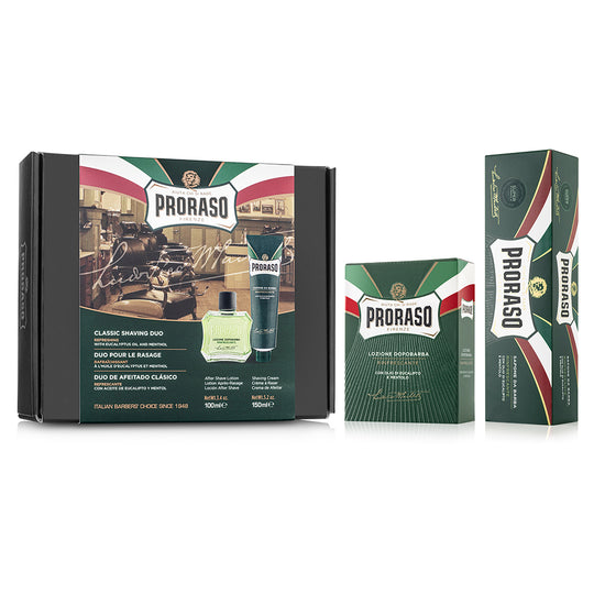 Set de barbierit cu after shave lotiune si crema de barbierit Proraso Refreshing Eucalypt si Menthol Duo Pack