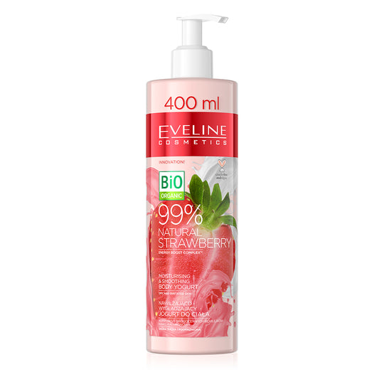 Iaurt de corp pentru netezire si hidratare Eveline 99% Natural Strawberry 400 ml