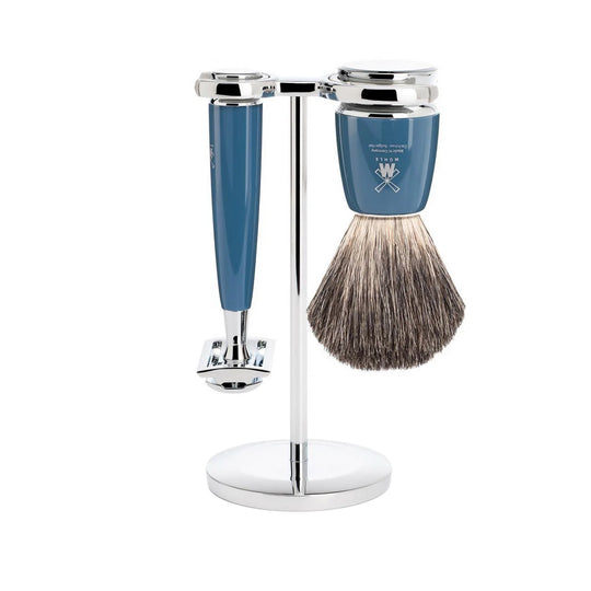 Set barbierit cu aparat de ras clasic si pamatuf Pure Badger cu par de bursuc Muehle S 81 M 228 SR