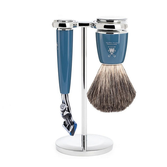 Set barbierit cu aparat de ras compatibil Gillette Fusion si pamatuf Pure Badger cu par de bursuc Muehle S 81 M 228 F