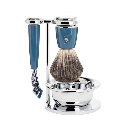 Set barbierit cu aparat de ras compatibil Gillette Fusion si pamatuf Pure Badger cu par de bursuc Muehle S 81 M 228 SF