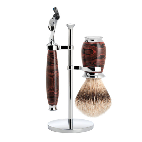 Set de barbierit cu aparat de ras compatibil Gillette Fusion si pamatuf Silvertip Badger cu maner din ebonita S 091 E 58 F