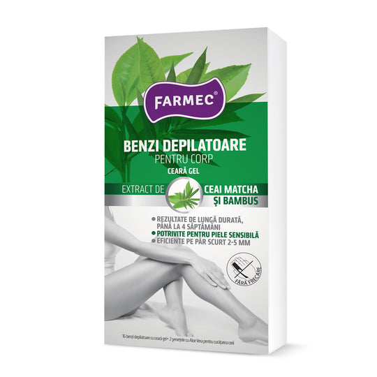 Set cu benzi depilatoare pentru corp cu ceara gel si servetele pentru curatare Farmec