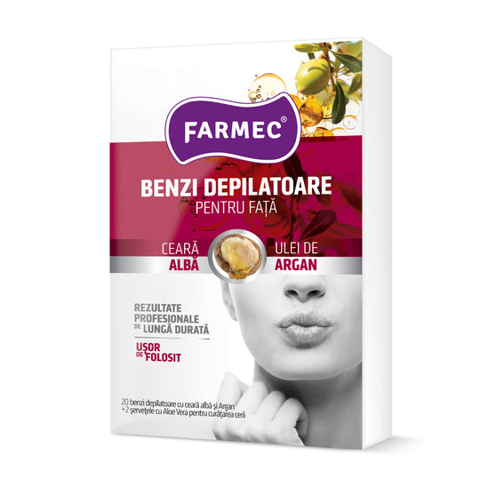 Set cu 20 benzi depilatoare pentru fata cu argan Farmec