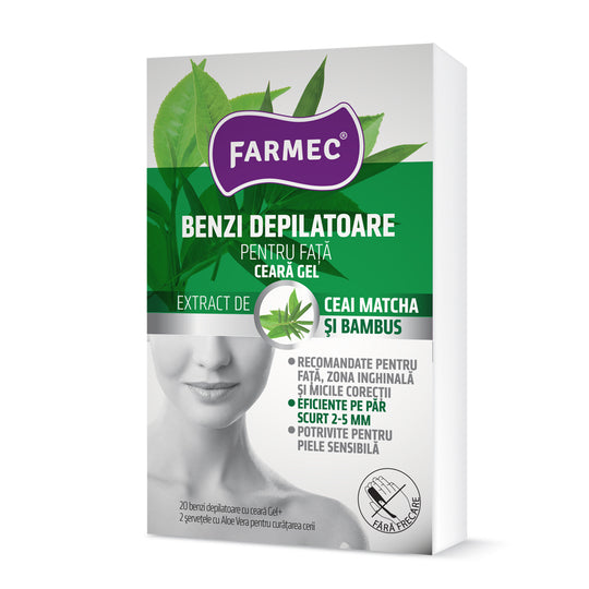 Set cu 20 benzi depilatoare pentru fata cu bambus Farmec