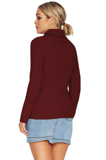 Pulover tricotat cu spect reiat guler inalt si snur pe laterale BL1001-81