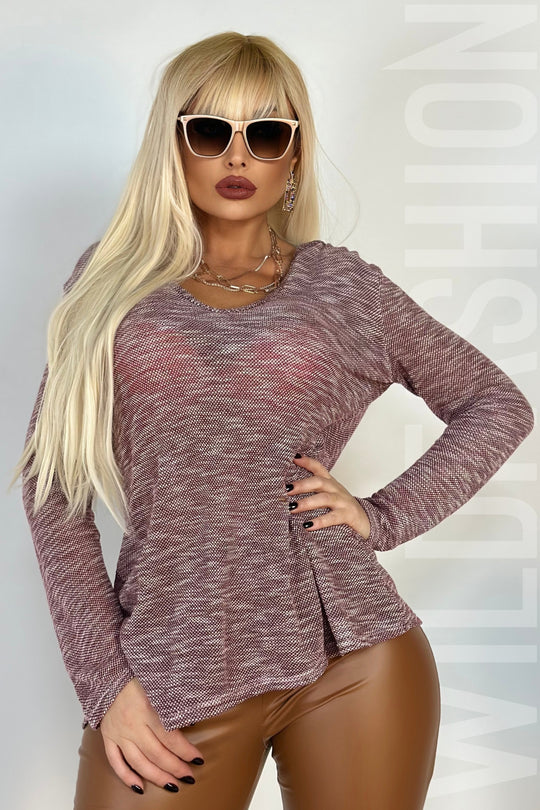 Bluza tricotata, larga, cu decolteu in V si gluga BL753RR-81