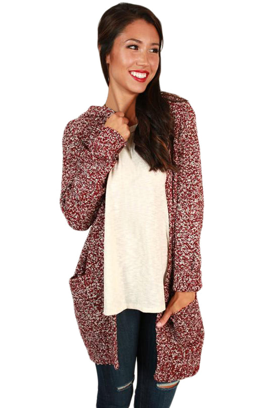 Cardigan tricotat accesorizat cu buzunare si gluga BL997-81